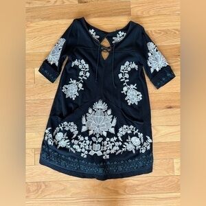 Free People 3/4 sleeve embroidered sweatshirt dress
